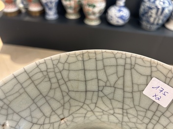 A Chinese ge-type 'gu' vase and an iron-rust-glazed bowl, 19th C.