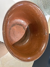 A Chinese ge-type 'gu' vase and an iron-rust-glazed bowl, 19th C.