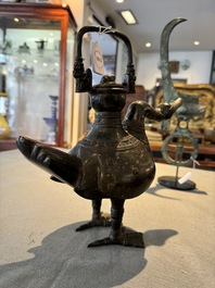 A Chinese archaistic bronze wine vessel in the shape of a goose, Song