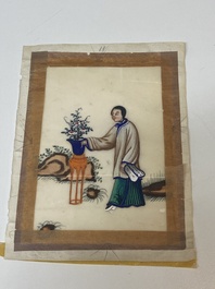 A varied collection of Chinese rice paper paintings with figures, Canton, 19th C.