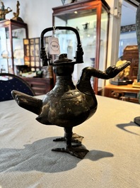 A Chinese archaistic bronze wine vessel in the shape of a goose, Song