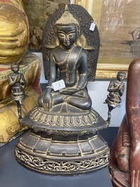 A Burmese bronze Shan Buddha with traces of gilt, 16/17th C.