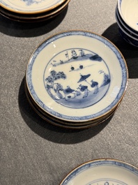 12 Chinese blue and white cups and 13 saucers, including capucin-brown glazed, Kangxi/Qianlong