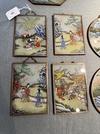 A collection of nine Chinese reverse glass paintings mounted as pendants, 19th C.