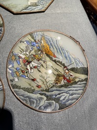 A collection of nine Chinese reverse glass paintings mounted as pendants, 19th C.