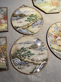 A collection of nine Chinese reverse glass paintings mounted as pendants, 19th C.