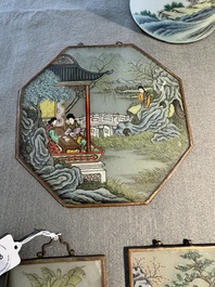 A collection of nine Chinese reverse glass paintings mounted as pendants, 19th C.