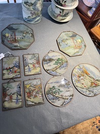 A collection of nine Chinese reverse glass paintings mounted as pendants, 19th C.