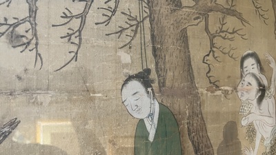 Chinese school: 'Folk tale', ink and colour on silk, 19th C.