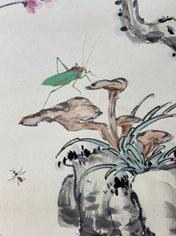 Wang Xuetao 王雪濤 (1903-1982): 'Vogel en insecten', inkt en kleur op papier