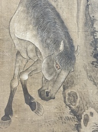 Ecole chinoise: 'Homme avec deux chevaux', encre et couleur sur soie, 18/19&egrave;me