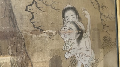 Chinese school: 'Folk tale', ink and colour on silk, 19th C.