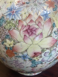 A Chinese famille rose 'millefleurs' 'hu' vase, Qianlong mark, Republic