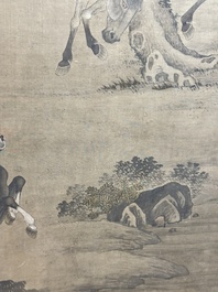 Chinese school: 'Man met twee paarden', inkt en kleur op zijde, 18/19e eeuw
