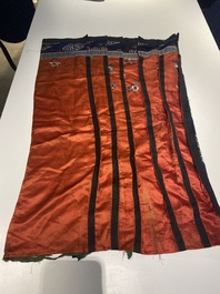Four Chinese embroidered silk skirts and three yellow 'magua' jackets, 19/20th C.