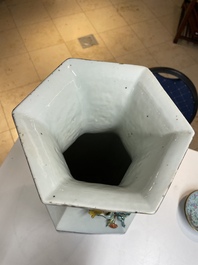A Chinese hexagonal qianjiang cai vase, signed Hui Ru Shi 慧如氏, dated 1910