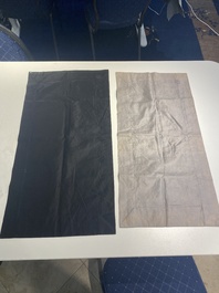 A varied collection of Chinese embroidered silk cloths, a fan-cover and 'rank badges', 19th C.