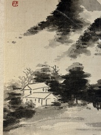 Suiveurs de Qi Gong 启功 (1912-2005): 'Paysage montagneux' et Zhang Daqian 張大千 (1899-1983): 'Calligraphie', encre sur papier