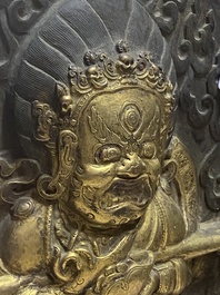 Plaque en cuivre dor&eacute;e figurant 'Mahakala', Tibet, 19&egrave;me