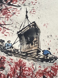 Li Xiongcai 黎雄才 (1910-2001): 'Landschap', inkt en kleur op papier, gedateerd 1993