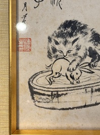 Pu Xinyu 溥心畬 (1896-1963): 'Kat en konijn' en Wu Xizeng 吳熙曾 (1904-1972): 'Landschap', inkt en kleur op papier