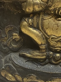 Plaque en cuivre dor&eacute;e figurant 'Mahakala', Tibet, 19&egrave;me