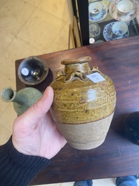 Five various Chinese monochrome-glazed vases and a bowl, Yuan and later