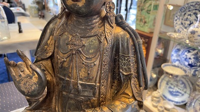 A large fine Chinese gilt-lacquered bronze sculpture of a Bodhisattva, Ming