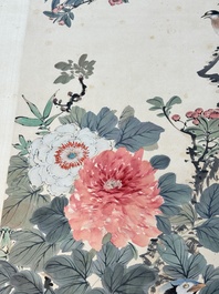 Tian Shiguang 田世光 (1916-1999): 'Oiseaux et fleurs', encre et couleur sur papier