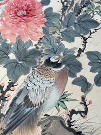 Tian Shiguang 田世光 (1916-1999): 'Oiseaux et fleurs', encre et couleur sur papier