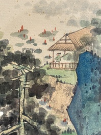 Pu Xinyu 溥心畬 (1896-1963): 'Kat en konijn' en Wu Xizeng 吳熙曾 (1904-1972): 'Landschap', inkt en kleur op papier