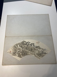 Chinese school: Four fan-shaped paintings, ink and colour on paper, signed Bosheng 博生, 19/20th C.