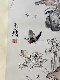 Wang Xuetao 王雪濤 (1903-1982): 'Vogel en insecten', inkt en kleur op papier