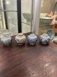 Four Annamese or Vietnamese blue and white covered boxes and four jarlets, Hoi An shipwreck, 15/16th C.