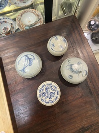 Four Annamese or Vietnamese blue and white covered boxes and four jarlets, Hoi An shipwreck, 15/16th C.