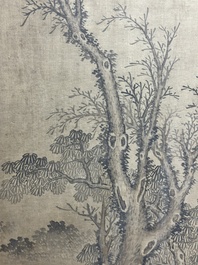 Chinese school: 'Man with two horses', ink and colour on silk, 18/19th C.