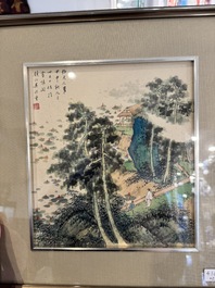 Pu Xinyu 溥心畬 (1896-1963): 'Kat en konijn' en Wu Xizeng 吳熙曾 (1904-1972): 'Landschap', inkt en kleur op papier