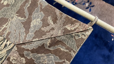 A Japanese silk embroidery with cranes and bamboo, Keibun mark, Meiji, 19th C.