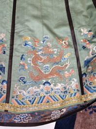 A Chinese embroidered silk 'dragon and phoenix' skirt and a wallet pouch, 18/19th C.