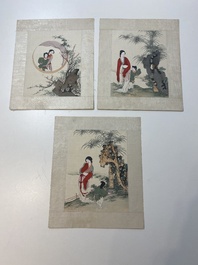 Chinese school: Thirteen various works, ink and colour on paper and silk, signed Xiaocun 晓邨 and Futing 富廷, 19/20th C.