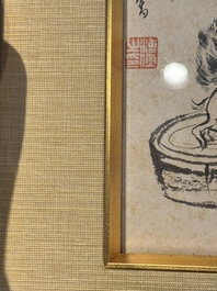 Pu Xinyu 溥心畬 (1896-1963): 'Kat en konijn' en Wu Xizeng 吳熙曾 (1904-1972): 'Landschap', inkt en kleur op papier