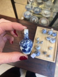 Veertien Chinese blauw-witte miniatuur vazen met floraal decor, Kangxi