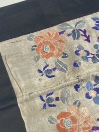 A varied collection of Chinese embroidered silk cloths, a fan-cover and 'rank badges', 19th C.