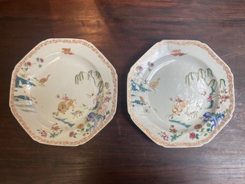 Two pairs of Chinese famille rose plates, Yongzheng/Qianlong
