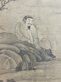 Chinese school: 'Man met twee paarden', inkt en kleur op zijde, 18/19e eeuw