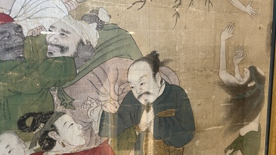 Chinese school: 'Folk tale', ink and colour on silk, 19th C.