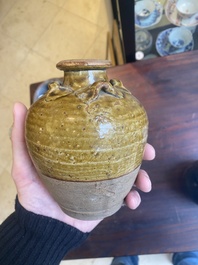 Five various Chinese monochrome-glazed vases and a bowl, Yuan and later