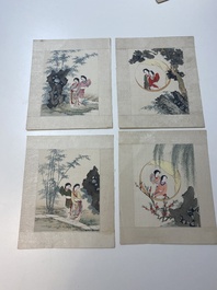 Ecole chinoise: Treize oeuvres diverses, encre et couleur sur papier et soie, sign&eacute;es Xiaocun 晓邨 et Futing 富廷, 19/20&egrave;me