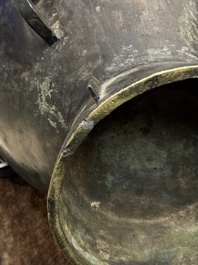 A rare and massive Chinese archaistic bronze 'lei' wine vessel with inscription, Song