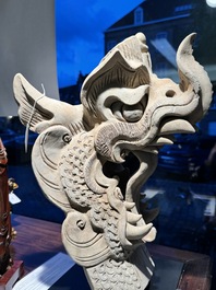 A Chinese pottery dragon head architectural tile, Song/Jin